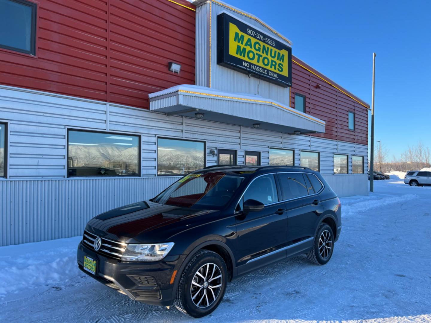 2021 Black /black leather Volkswagen Tiguan SE 4Motion AWD (3VV2B7AX1MM) with an 2.0L L4 DOHC 16V TURBO engine, 8A transmission, located at 1960 Industrial Drive, Wasilla, 99654, (907) 274-2277, 61.573475, -149.400146 - Photo#0